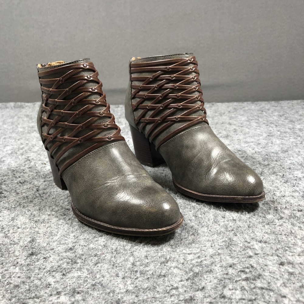 Eurosoft Sola Ankle Booties Womens 9.5 Gray Brown Studded Strappy Block Heel Zip